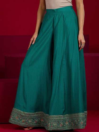 Dhiyona LL Floral Embroidered Round Neck Sequinned Straight Kurta With Palazzos & Dupatta