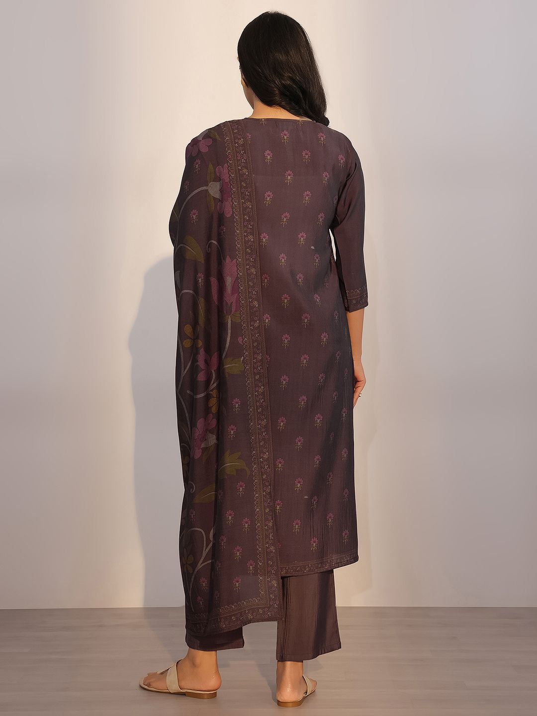 Floral Printed Straight Kurta with Trousers & Dupatta