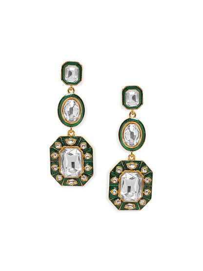 Dhiyona RJ Women's 22KT Gold-Plated Geometric Kundan Studded Drop Earrings