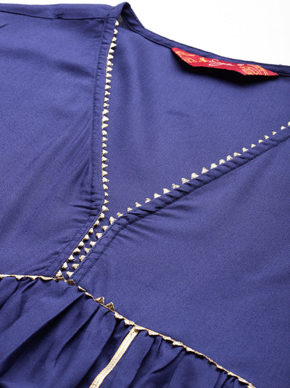 Gotta Patti Detail Empire Kurta Set With Striped Dupatta