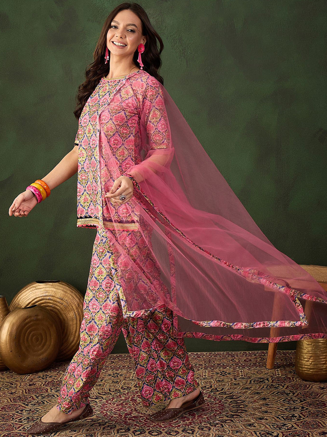 Printed Straight Kurta & Trouser With Dupatta