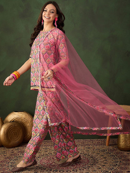 Printed Straight Kurta & Trouser With Dupatta