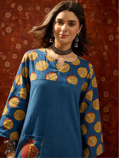 Women Printed Regular Thread Work Pure Cotton Kurta with Palazzos