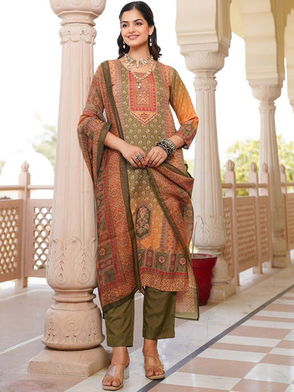 Dhiyona KL Women Ethnic Motifs Printed Regular Kurta with Trousers & With Dupatta