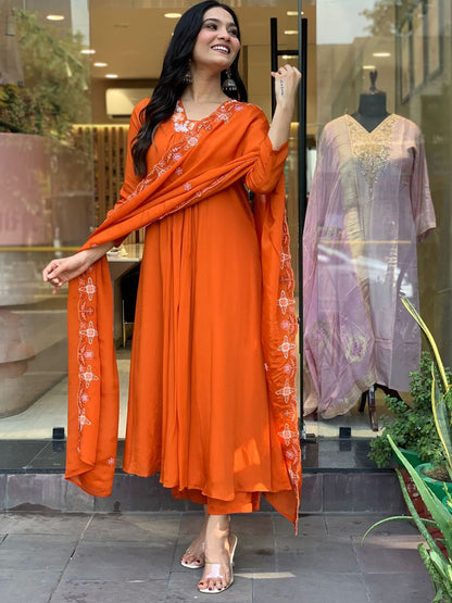 Dhiyona KL Floral Embroidered Anarkali Kurta with Trousers & Dupatta