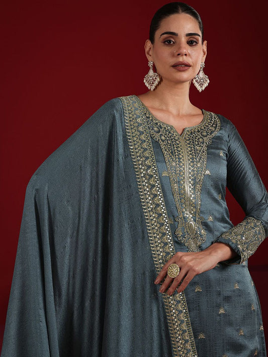 Dhiyona LL Women Ethnic Motifs Embroidered Regular Kurta with Palazzos & With Dupatta