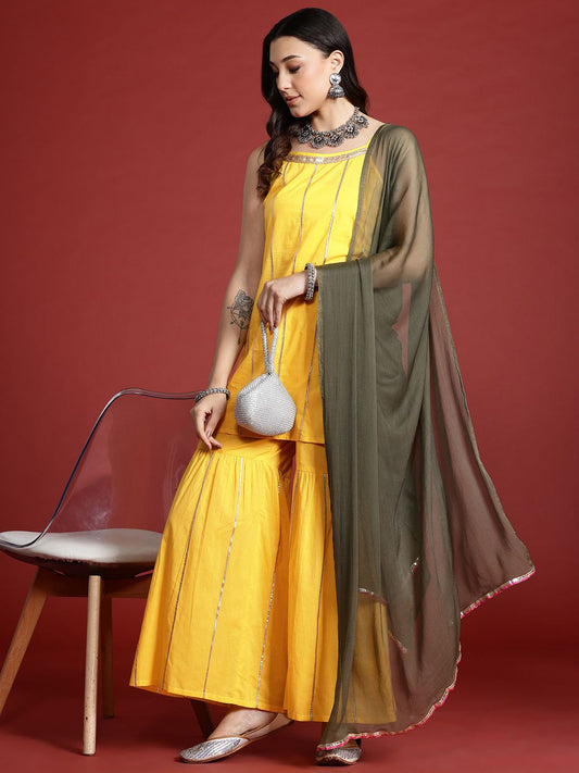 Dhiyona AN Tyohar Collection Gotta Patti Pure Cotton Kurti with Sharara & Dupatta