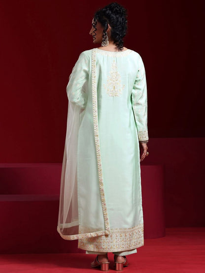 Dhiyona LL Floral Embroidered Regular Sequinned Kurta with Palazzos & With Dupatta