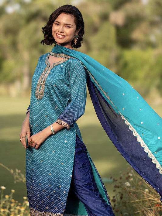 Women Bandhani Printed Regular Kurta with Trousers & With Dupatta