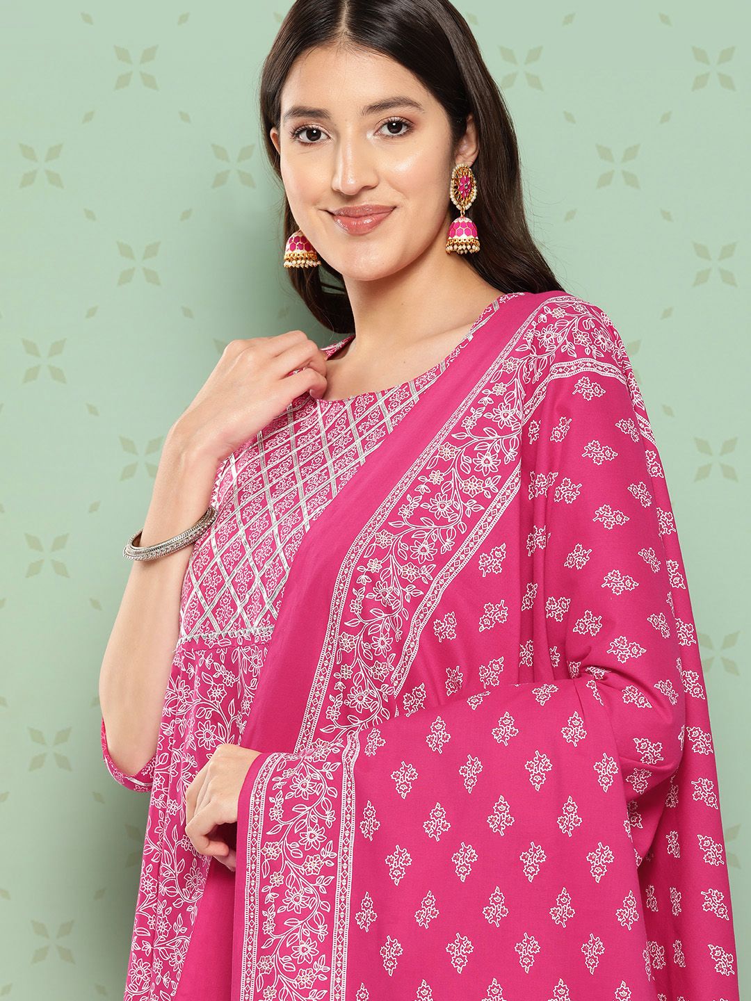 Dhiyona KL Women Ethnic Motifs Printed Empire Gotta Patti Kurta with Trousers & With Dupatta