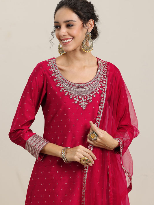 Dhiyona LL Ethnic Motifs Embroidered Kurta With Palazzos & Dupatta