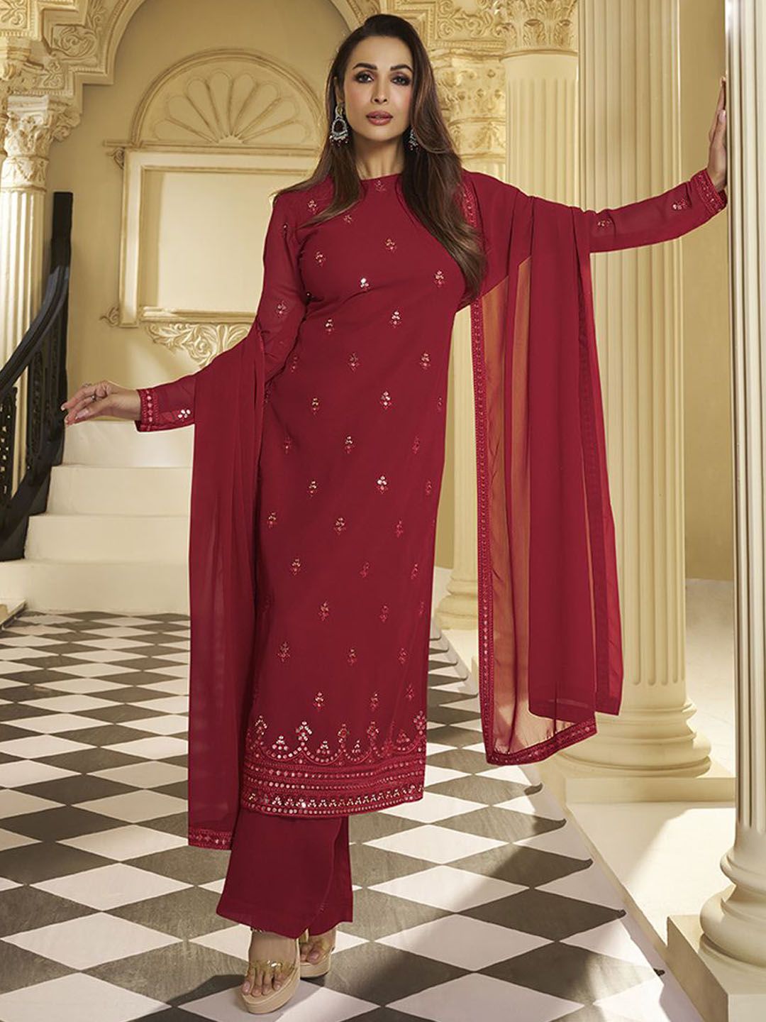 Dhiyona IN Women Ethnic Motifs Thread and Sequinned Embroidered Kurta Set with Dupatta