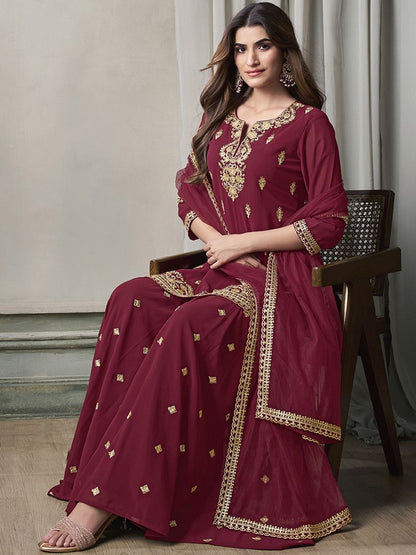 Dhiyona IN Women Floral Zari and Sequinned Embroidered Kurta Set with Dupatta