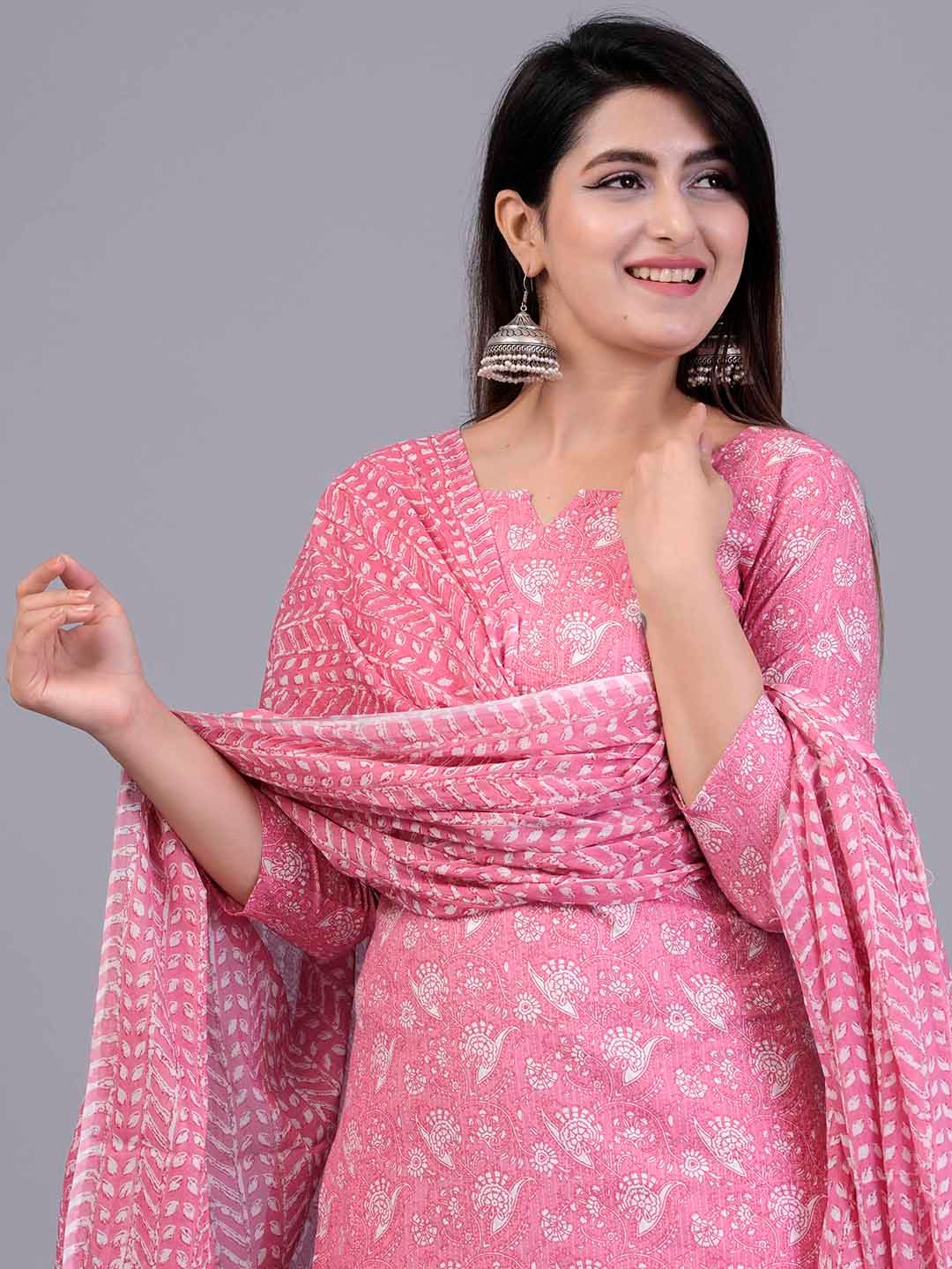 Dhiyona KL Ethnic Motif Printed Regular Pure Cotton Kurta With Trousers & Dupatta