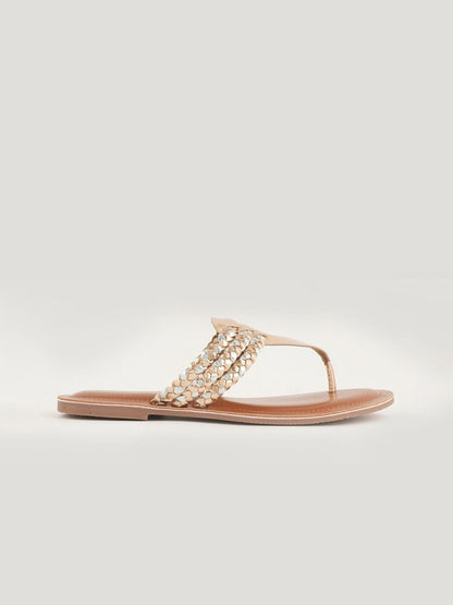 Dhiyona AK Women Woven Design T-Strap Flats