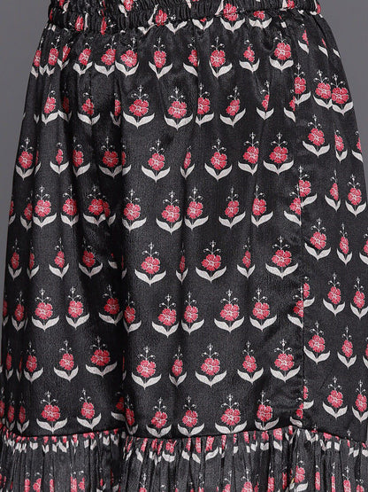 Dhiyona KL Floral Printed Sequinned Sleeveless Kurta with Sharara & Dupatta