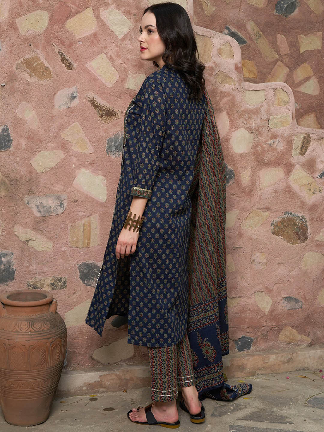 Printed Pure Cotton Kurta with Trousers & With Dupatta