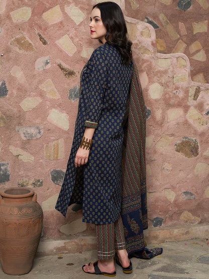 Printed Pure Cotton Kurta with Trousers & With Dupatta