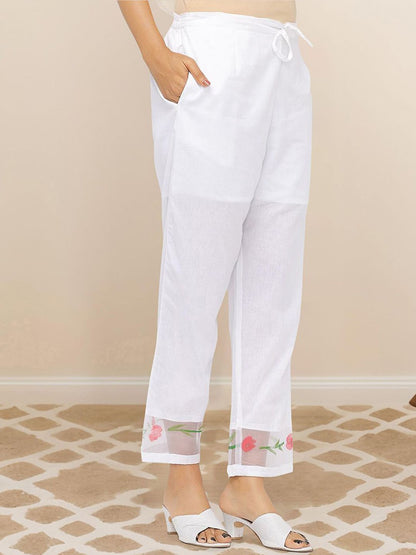Dhiyona IS Women's Floral Embroidered Thread Work Pure Cotton Kurta with Trousers & Dupatta
