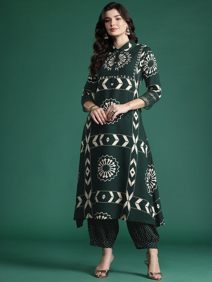 Floral Printed Sequinned Kurta with Trousers