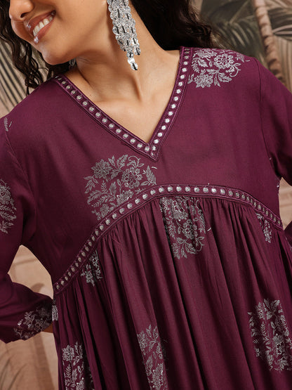 Floral Printed Empire Anarkali Kurta with Trousers