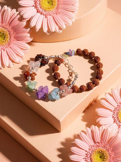 Dhiyona Set Of 2 Rudraksh & Seven Chakra Chip Bracelet Rakhi With Roli Chawal Chandan Mishri