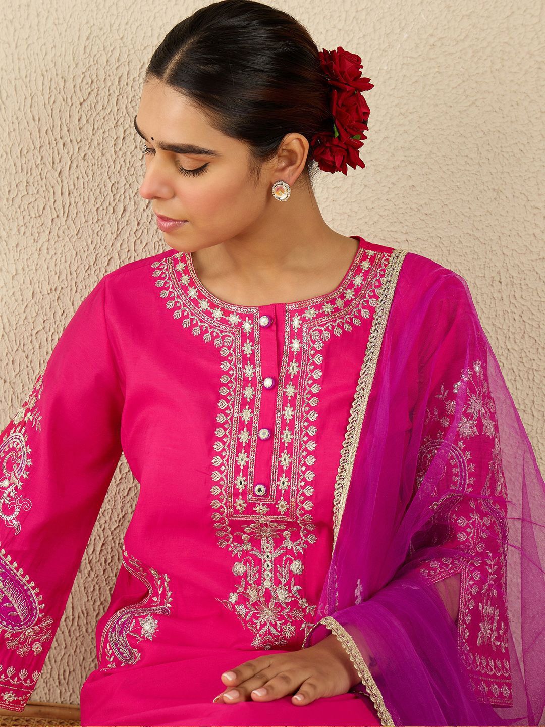 Dhiyona IE Women Ethnic Motifs Embroidered Regular Kurta Set With Dupatta