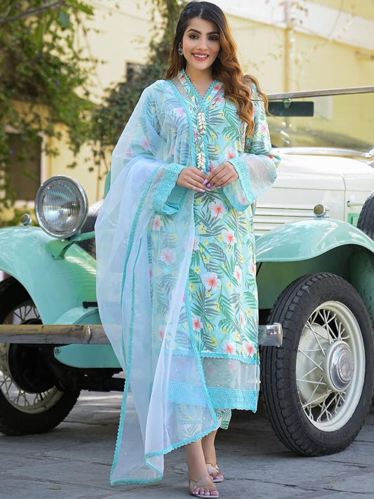 Dhiyona KL Women Sea Green Viscose Rayon Kurta Sets