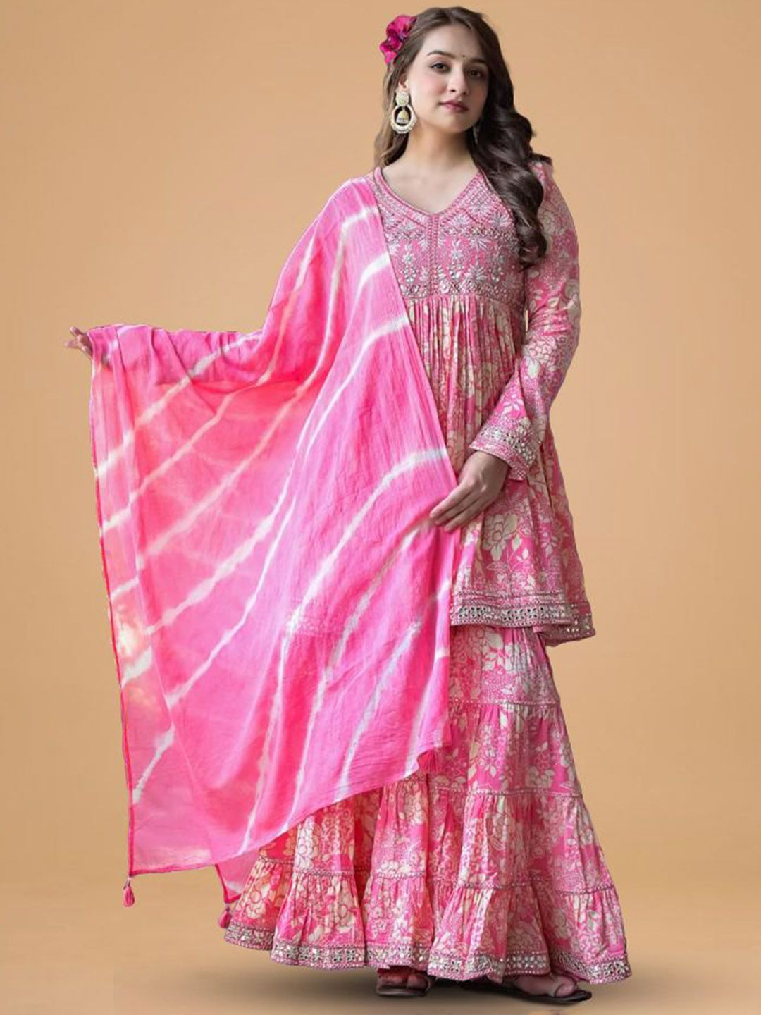 Dhiyona HOP Floral Printed Pure Cotton Anarkali Kurta With Trouser & Dupatta