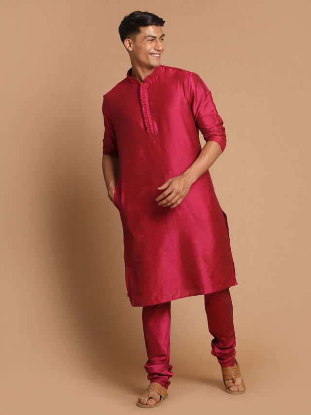 Men's Pink Viscose Blend Straight Kurta and Dhoti Set