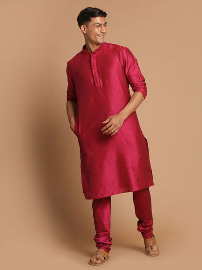 Men's Pink Viscose Blend Straight Kurta and Dhoti Set