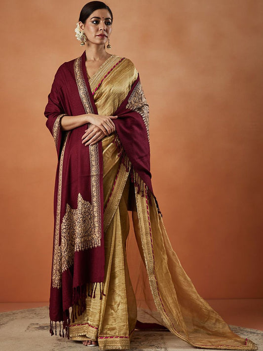 Dhiyona PA Ethnic Motifs Embroidered Fringed Shawl