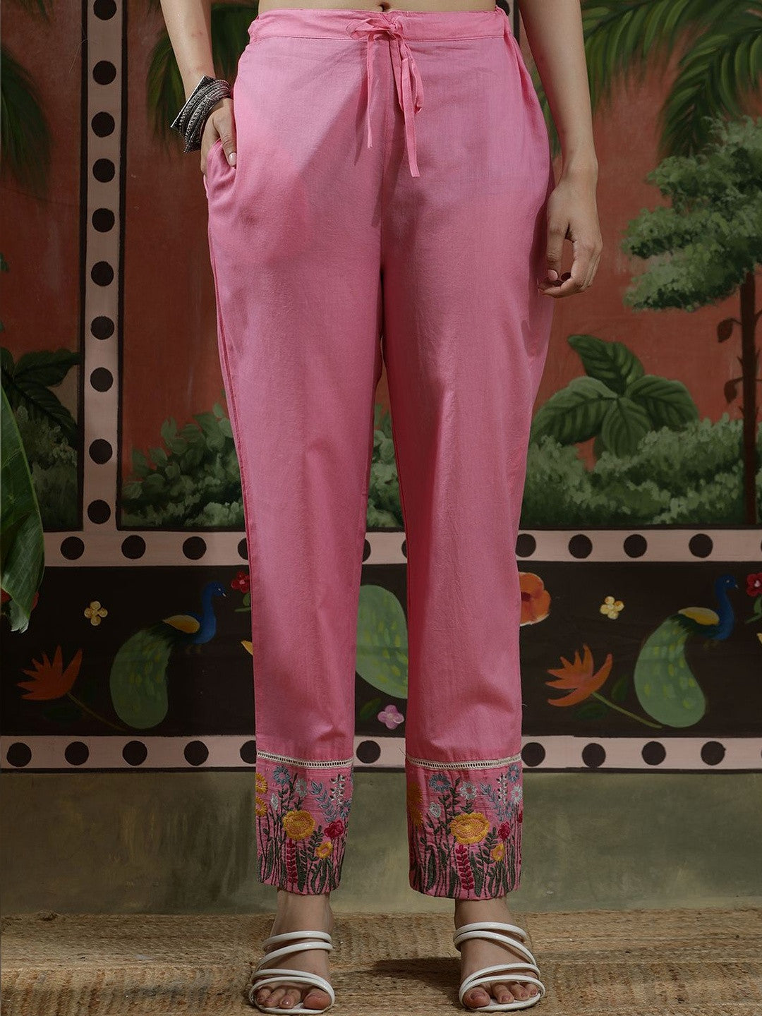 Embroidered Pure Cotton V-Neck Kurta & Trousers Kurta Sets