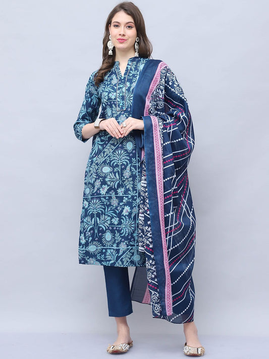 Dhiyona KL Women Floral Printed Cotton Kurta with Trousers & Dupatta