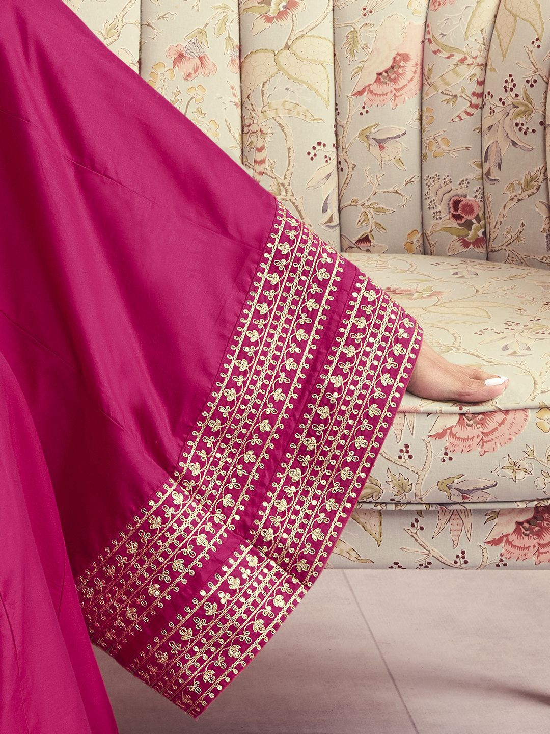 Dhiyona IN Ethnic Motifs Embroidered Notch Neck Sequinned A-Line Kurta With Sharara & Dupatta