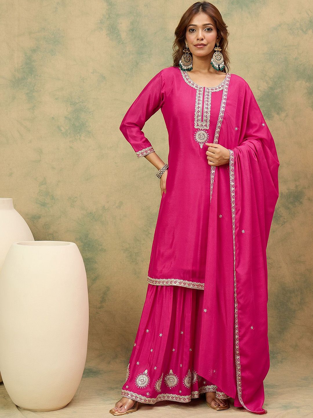 Dhiyona VA Women Ethnic Motifs Yoke Design Regular Kurta With Sharara & Dupatta