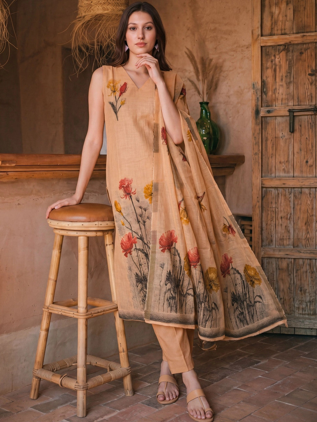 Women Floral Printed Regular Kurta with Trousers & With Dupatta