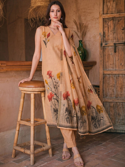 Women Floral Printed Regular Kurta with Trousers & With Dupatta