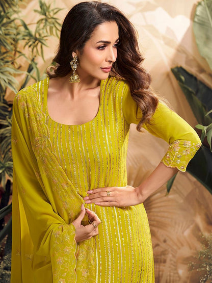 Dhiyona IN Women Ethnic Motifs Embroidered Regular Sequinned Kurta with Palazzos & With Dupatta