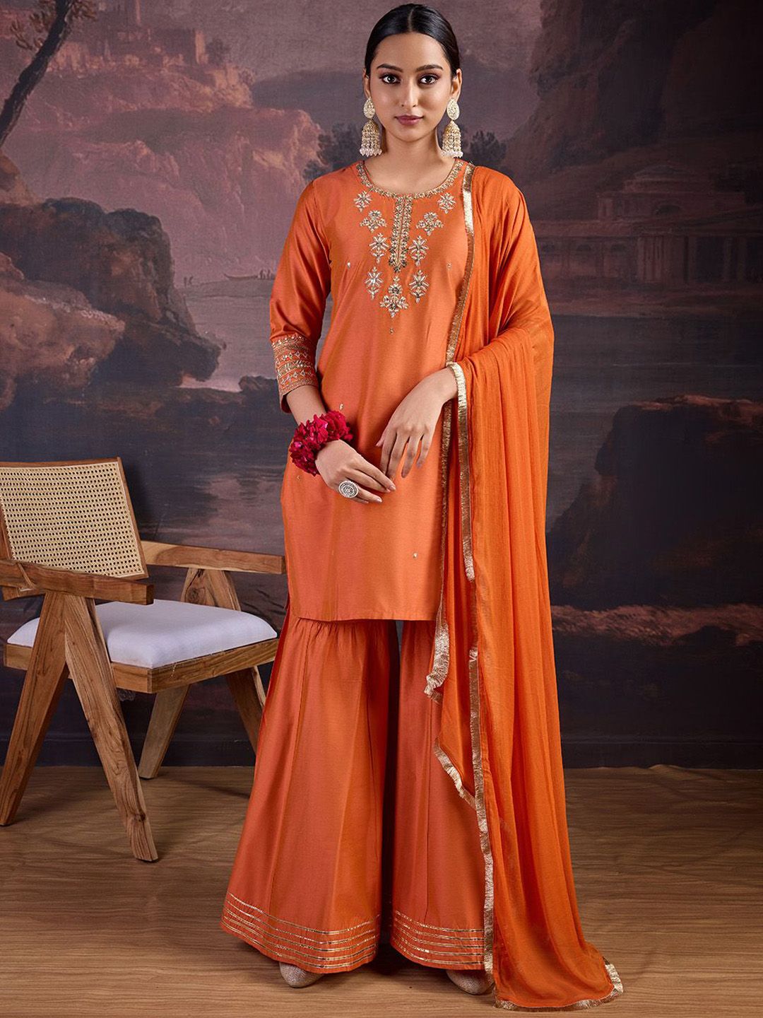 Dhiyona HOP Sequin Embroidered Kurta with Sharara and Dupatta Set