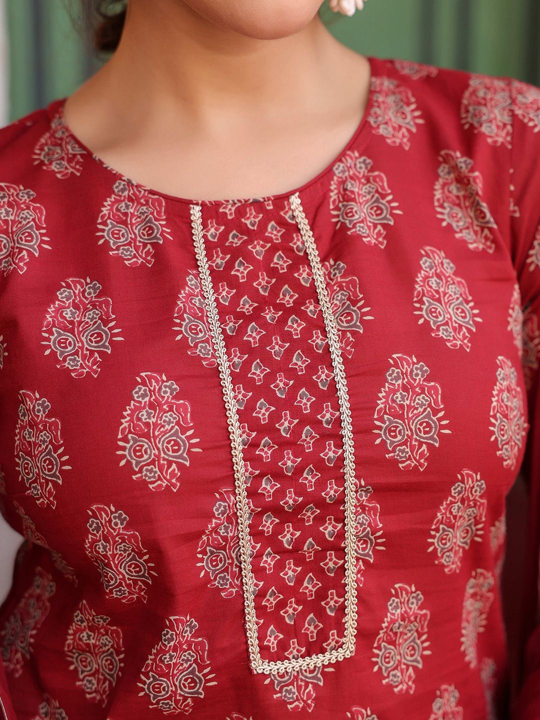 Dhiyona RR Women's Ethnic Motifs Printed Regular Pure Cotton Kurta with Trousers & With Dupatta