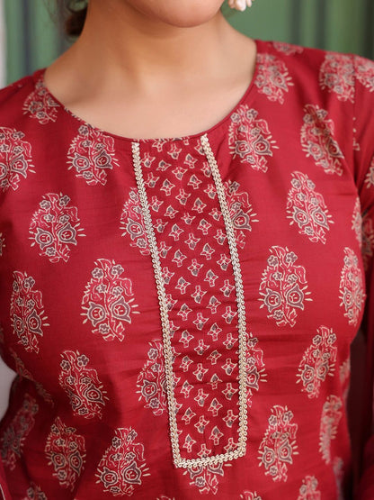 Dhiyona RR Women's Ethnic Motifs Printed Regular Pure Cotton Kurta with Trousers & With Dupatta