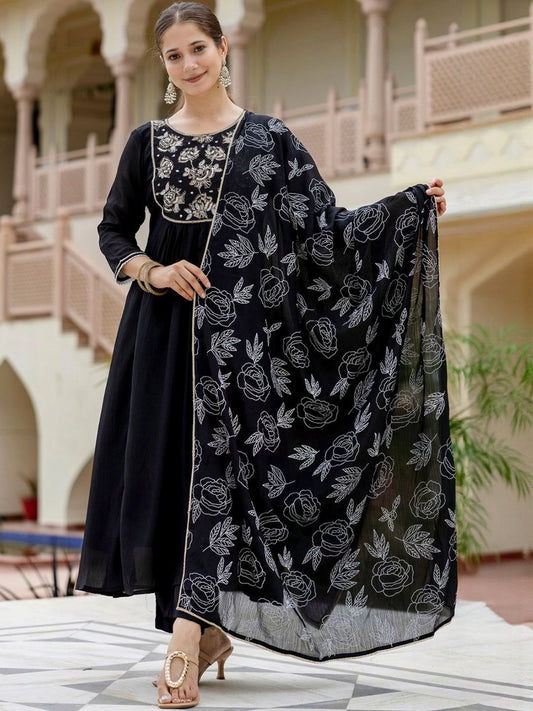 Dhiyona KL Women Ethnic Motifs Embroidered Kurta with Trousers & With Dupatta