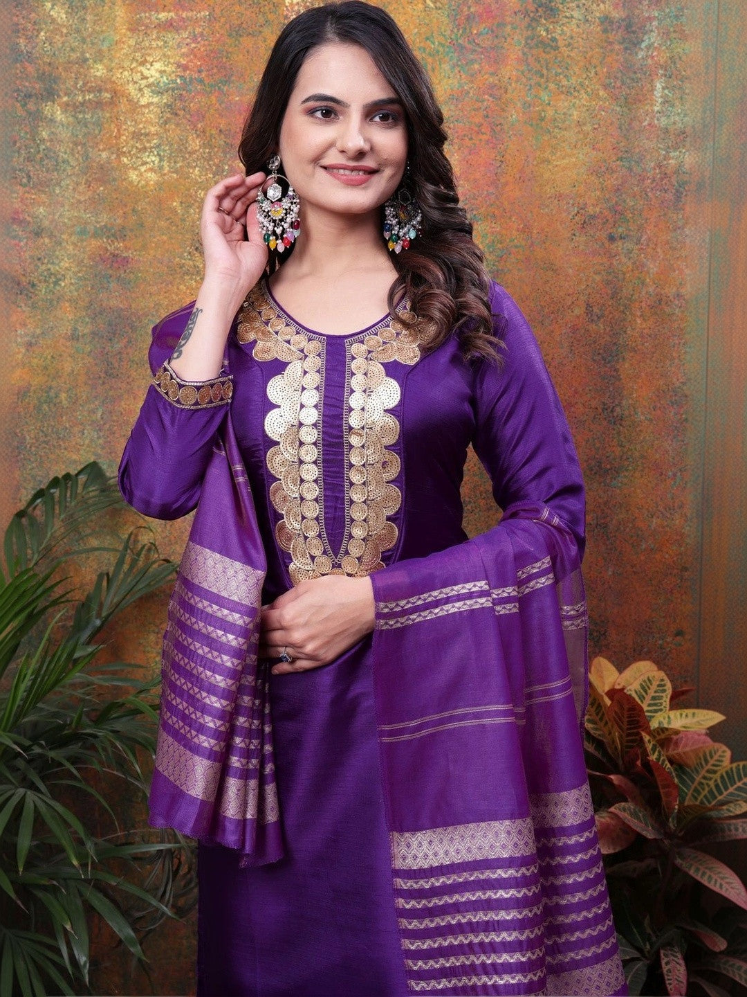 Women Ethnic Motifs Embroidered Regular Kurta with Trousers & With Dupatta