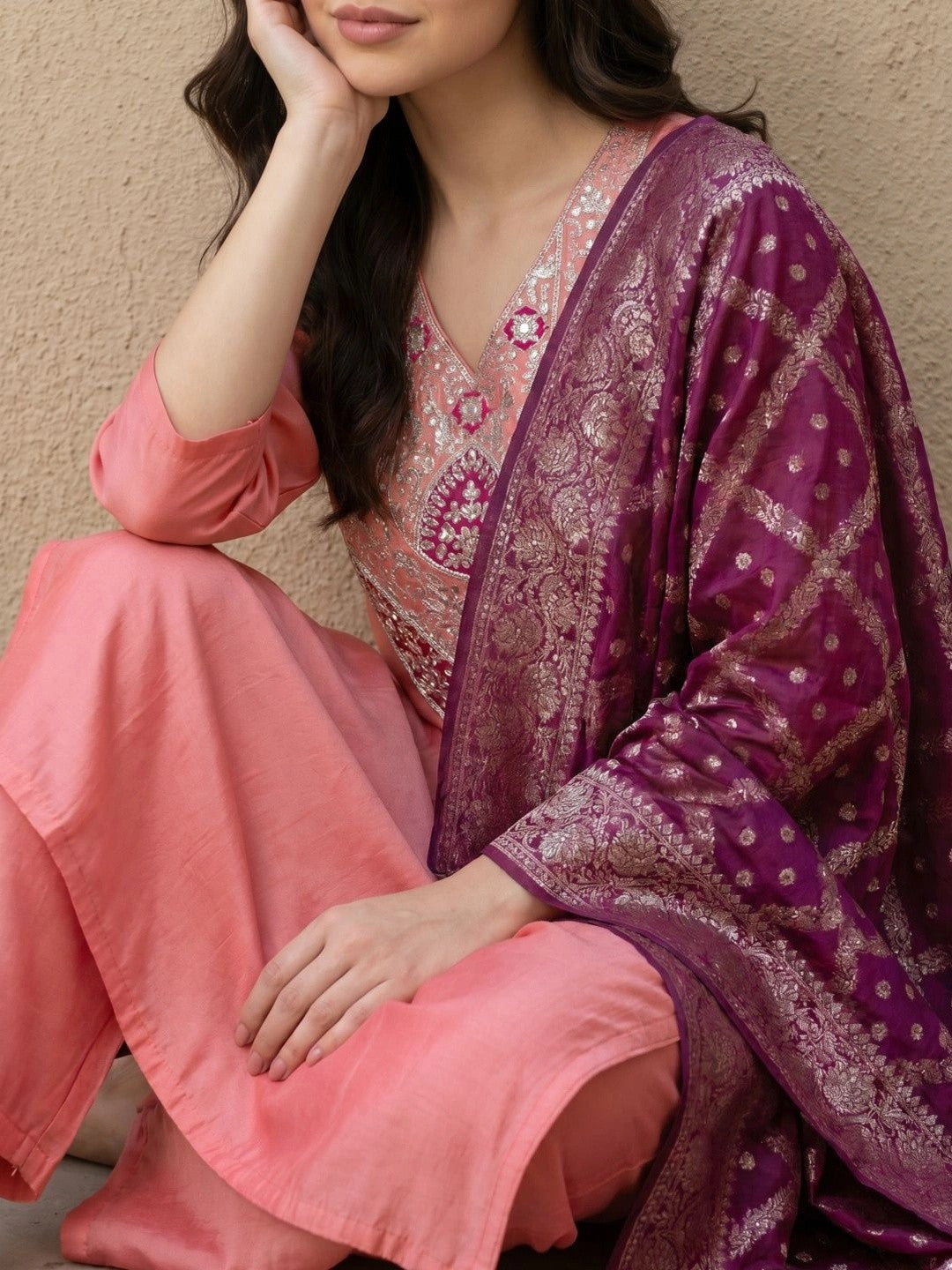 Women Ethnic Motifs Embroidered Regular Thread Work Kurta with Trousers & With Dupatta