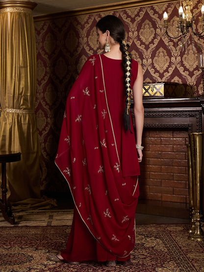 Dhiyona CH Floral Embroidered Sequinned Anarkali Kurta With Palazzos & Dupatta