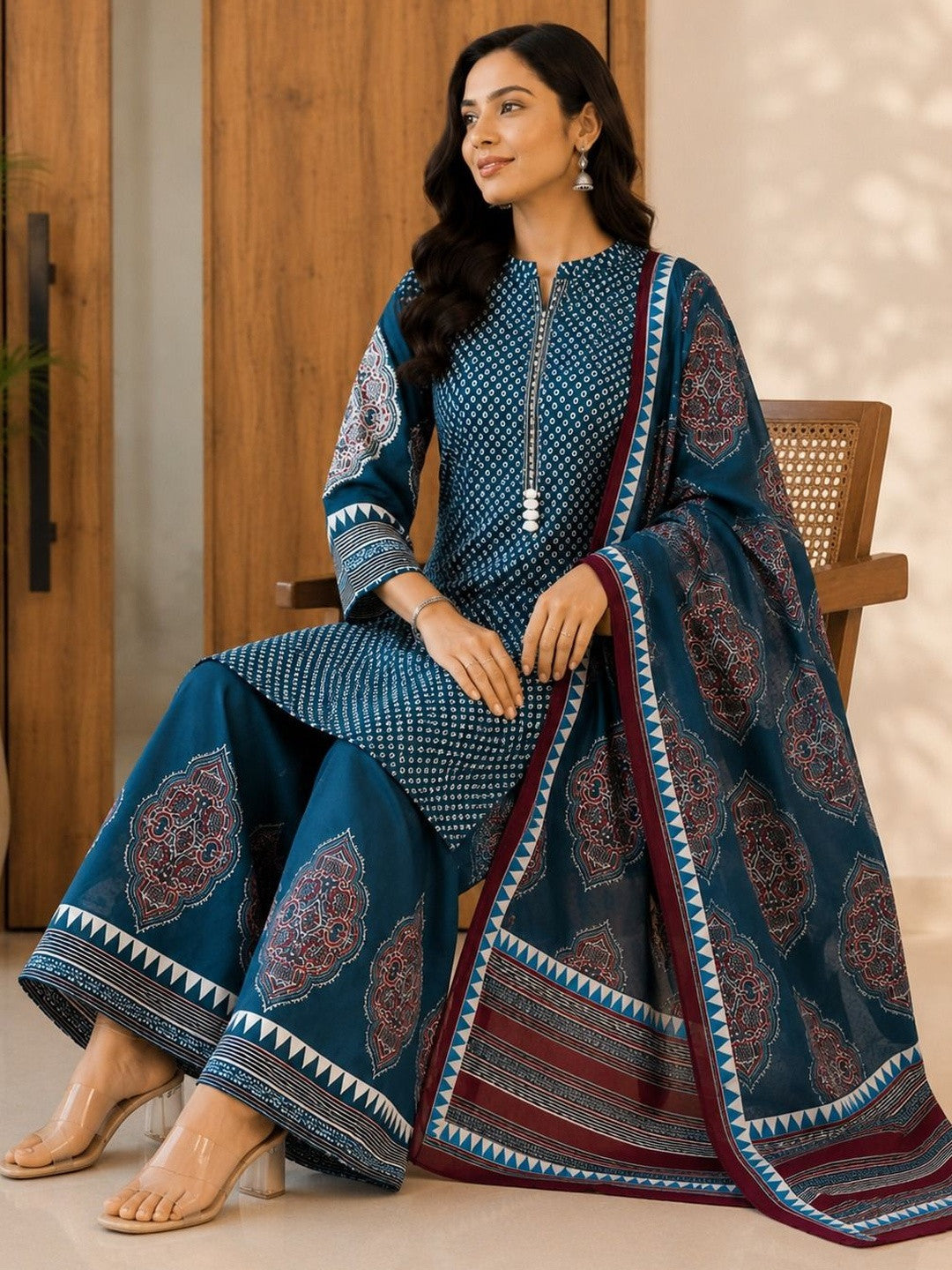 Women Ethnic Motifs Printed Regular Pure Cotton Kurta with Palazzos & With Dupatta