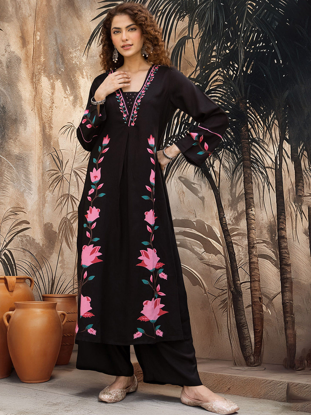 Dhiyona SN Women Floral Embroidered A-Line Kurta with Palazzo