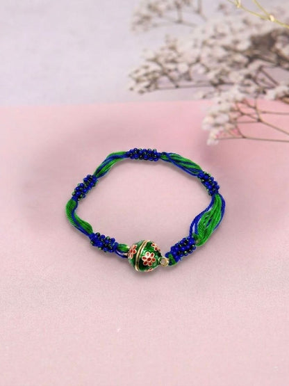 Dhiyona Magnetic Opening Blue Meenakari Work Thread Rakhi With Roli Chawal Chandan Mishri