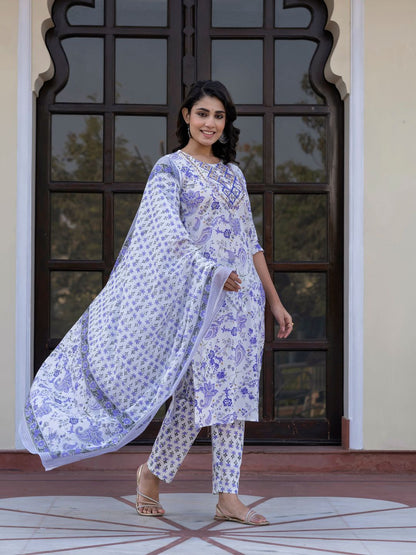 Dhiyona KL Women Paisley Regular Pure Cotton Kurta with Trousers & With Dupatta